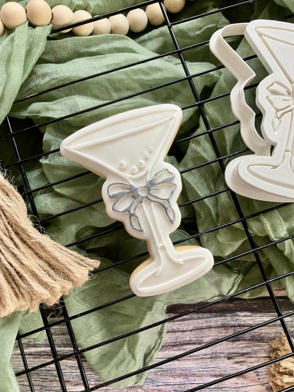 Glass 4 Cocktail Glass Cookie Cutter and Fondant Stamp Embosser, Bow Glass, Martini, Cosmo, Tini