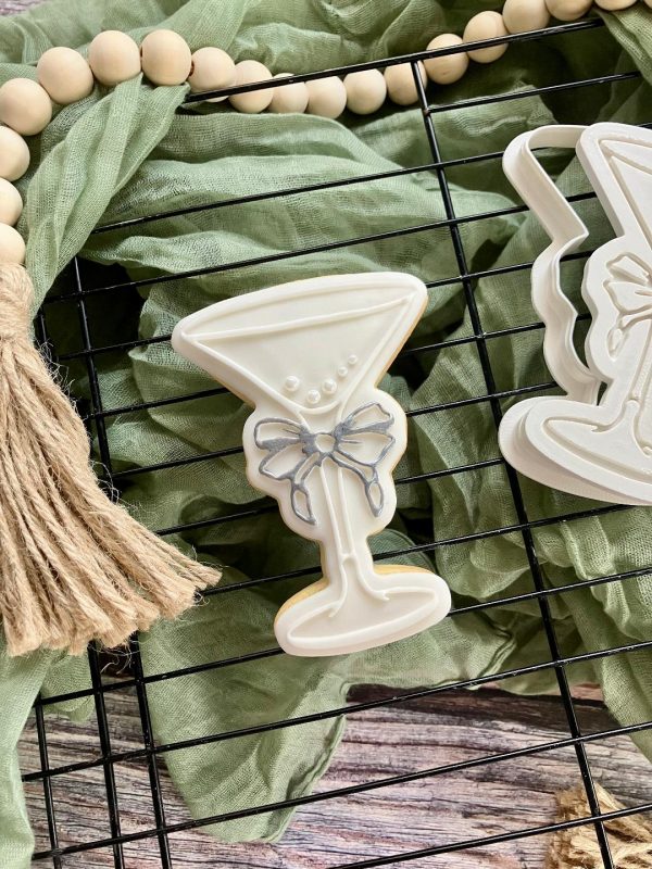 Glass Cocktail Glass Cookie Cutter and Fondant Stamp Embosser, Bow Glass, Martini, Cosmo, Tini