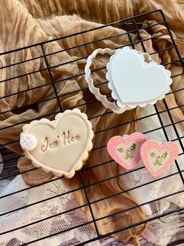 Scalloped Heart Cookie Cutter and Fondant Stamp Embosser, Love, Valentine's, Mother's Day