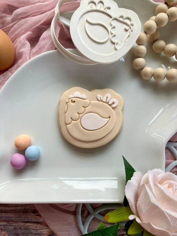 Hen Cookie Cutter and Fondant Stamp Embosser, Bird, Farm, Easter, Cluck, Clucking