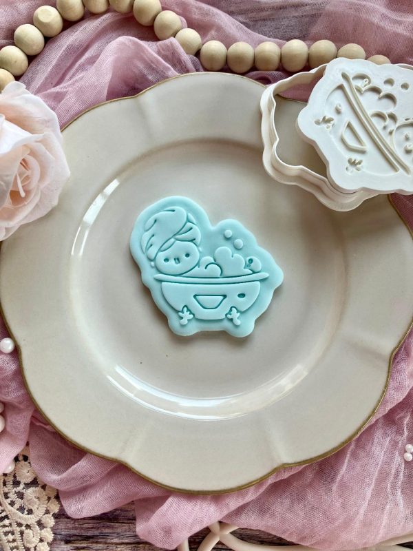 Lady in Bubble Bath Cookie Cutter and Fondant Stamp Embosser, Pamper, Relax, Spa, Self Care, Mother's Day