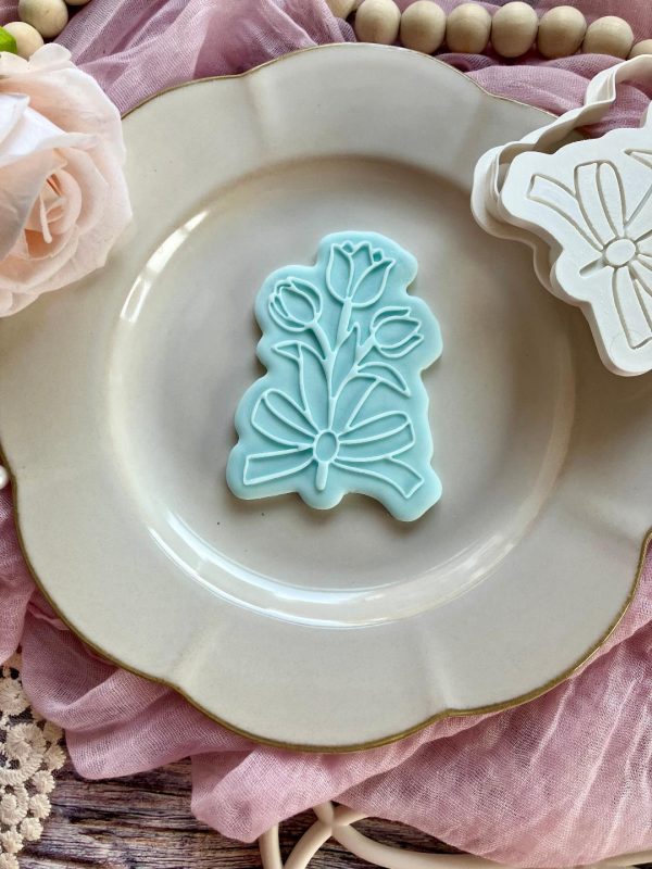 Bunch of Flowers Cookie Cutter and Fondant Embosser, Bouquet, Tulips, Floral, Flower