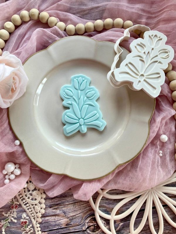 Bunch of Flowers Cookie Cutter and Fondant Embosser, Bouquet, Tulips, Floral, Flower