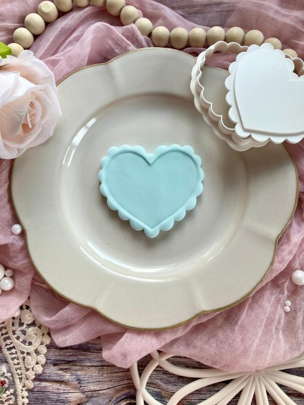 Scalloped Heart Cookie Cutter and Fondant Stamp Embosser, Love, Valentine's, Mother's Day