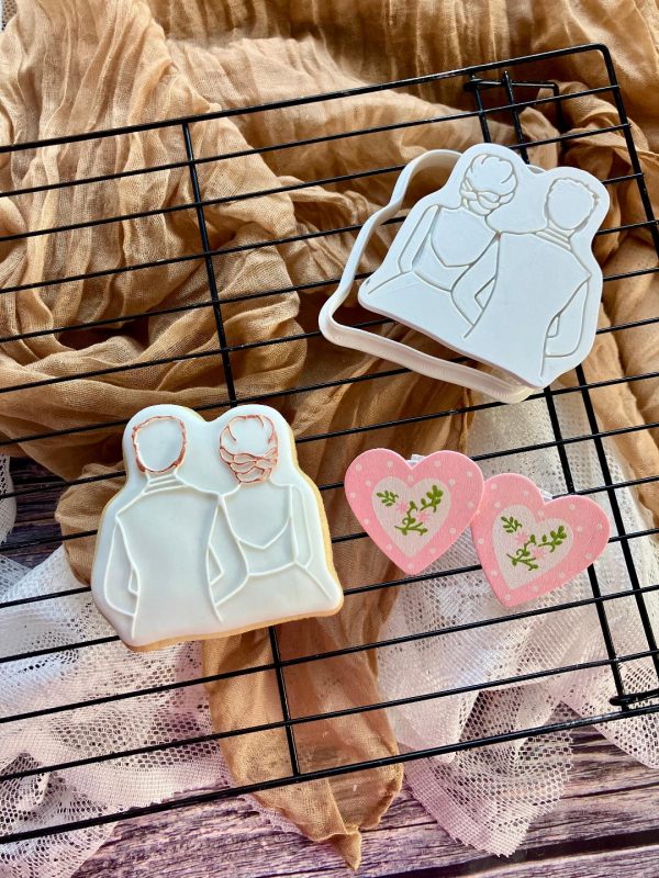 Bride and Groom Cookie Cutter and Fondant Embosser, Wedding, Engagement, Anniversary, Bridal, Hen