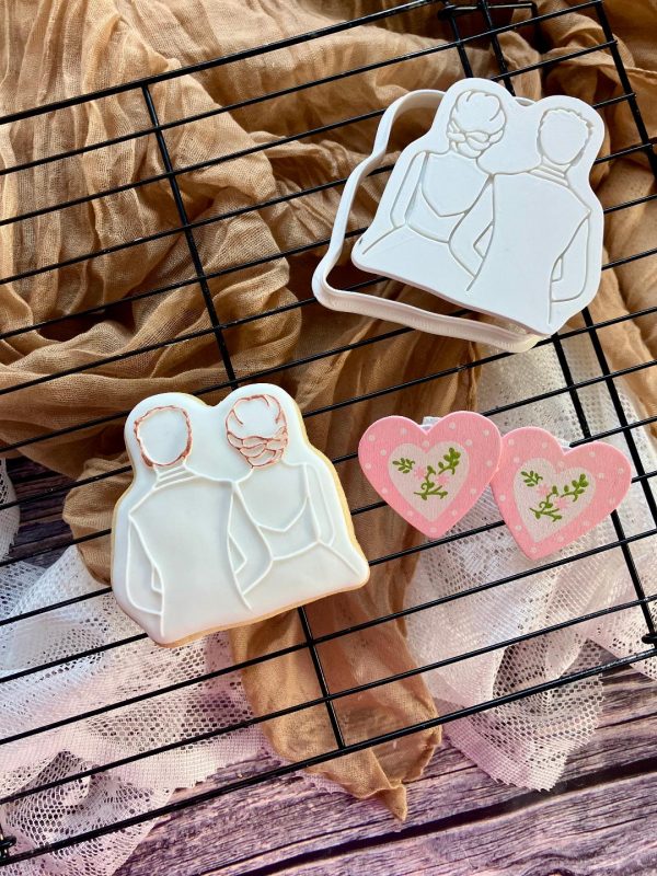 Bride and Groom Cookie Cutter and Fondant Embosser, Wedding, Engagement, Anniversary, Bridal, Hen