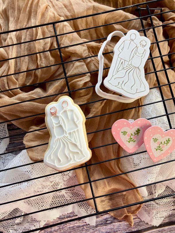 B AND G 2 Bride and Groom Cookie Cutter and Fondant Embosser, Wedding, Engagement, Anniversary, Bridal, Hen