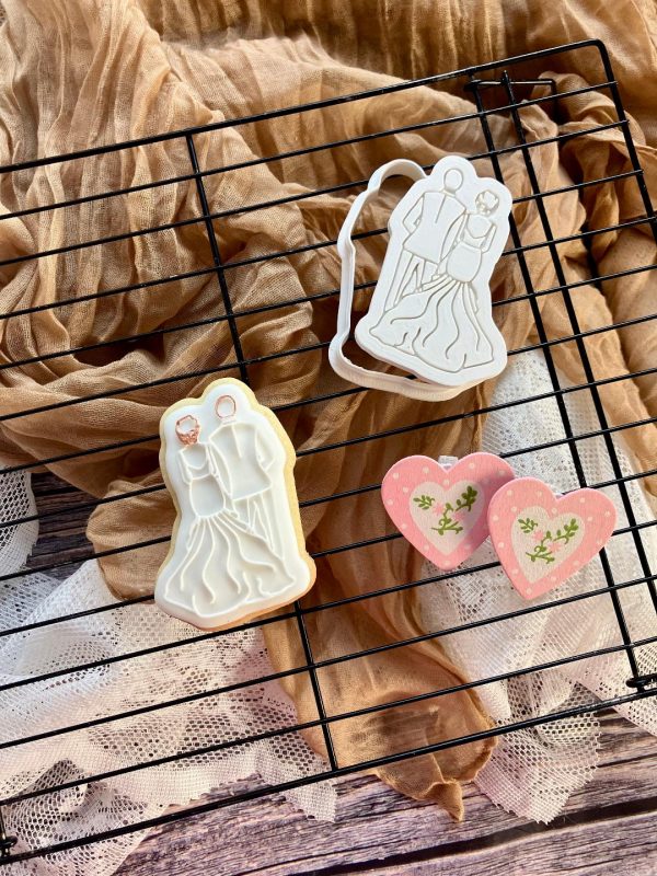 B AND G 3 Bride and Groom Cookie Cutter and Fondant Embosser, Wedding, Engagement, Anniversary, Bridal, Hen