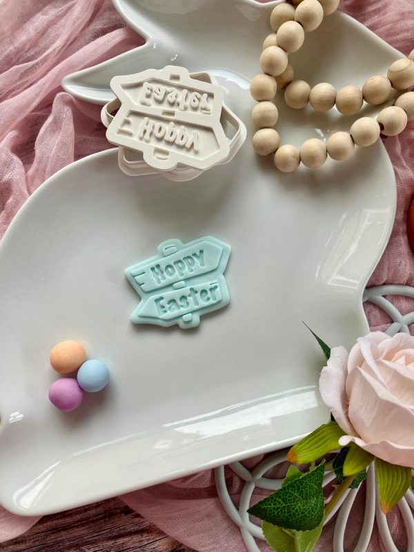 Hoppy Easter Sign Cookie Cutter and Fondant Stamp Embosser