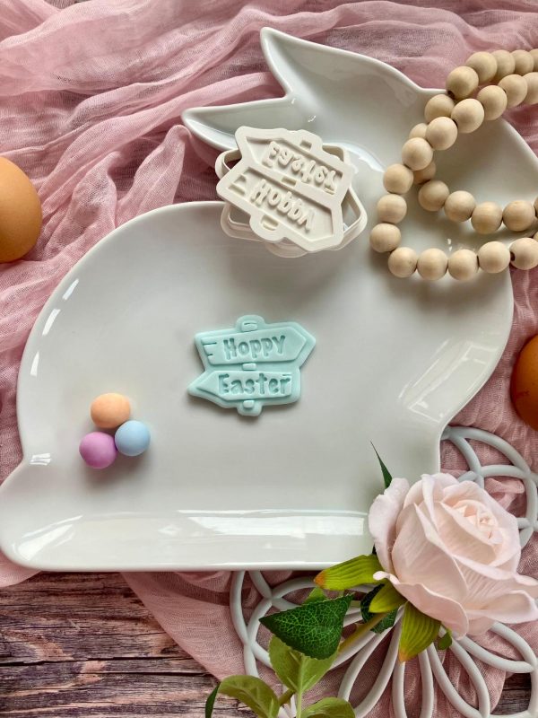 Hoppy Easter Sign Cookie Cutter and Fondant Stamp Embosser, Easter Train Extra, Easter Fence