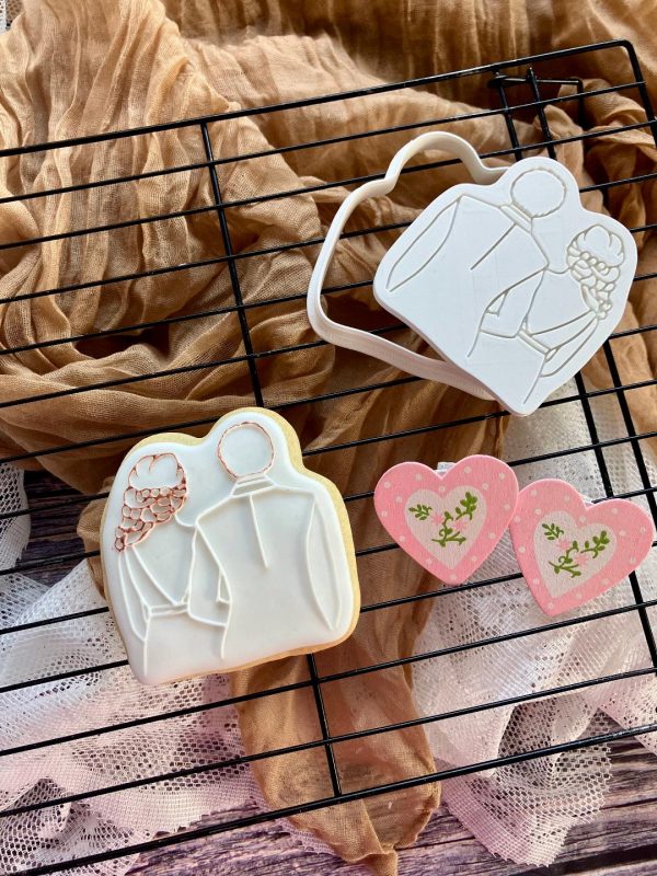 Bride and Groom Cookie Cutter and Fondant Embosser, Wedding, Engagement, Anniversary, Bridal, Hen