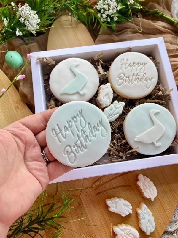 bday goose 3 Happy Birthday Cookie Stamp, Birthday, Heart, Script Font