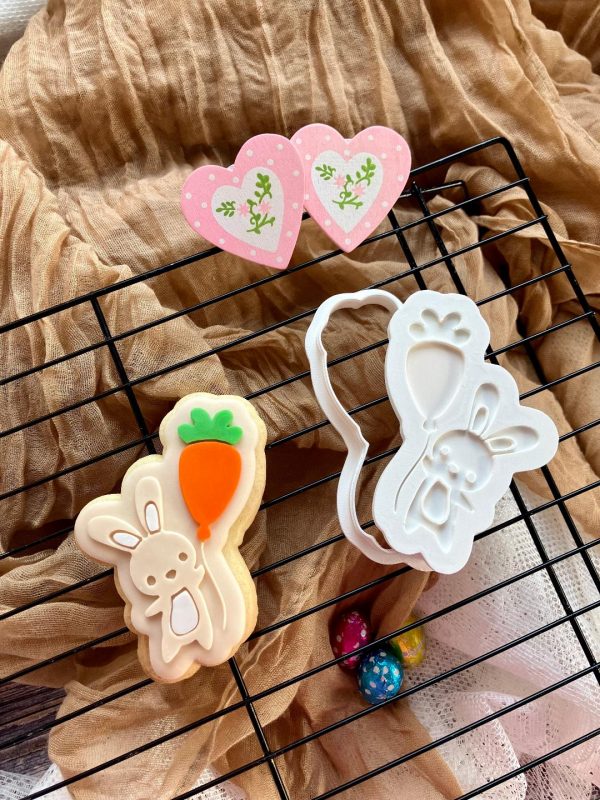 bunny carrot 2 Rabbit with Carrot Balloon Cookie Cutter and Fondant Stamp Embosser, Easter, Bunny