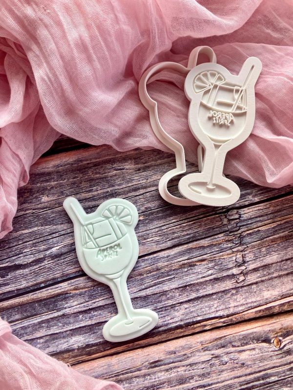 spritz 3 Aperol Spritz Cookie Cutter and Fondant Embosser, Cocktail, Glass, Hen, Party, Drink