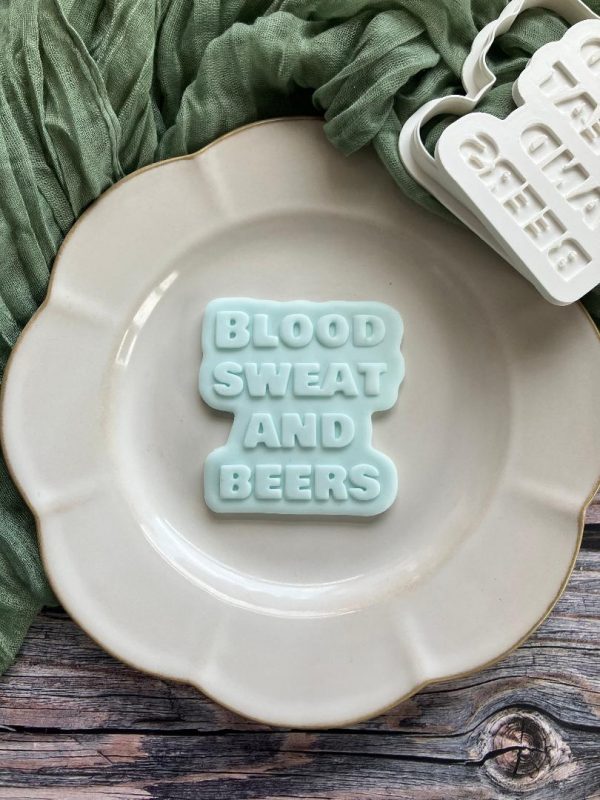 Blood Sweat and Beers Cookie Cutter and Fondant Embosser, Father's Day, Sport, Gym, Training
