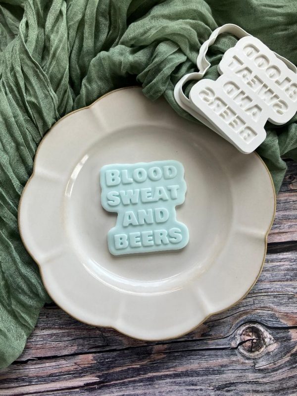 Blood Sweat and Beers Cookie Cutter and Fondant Embosser