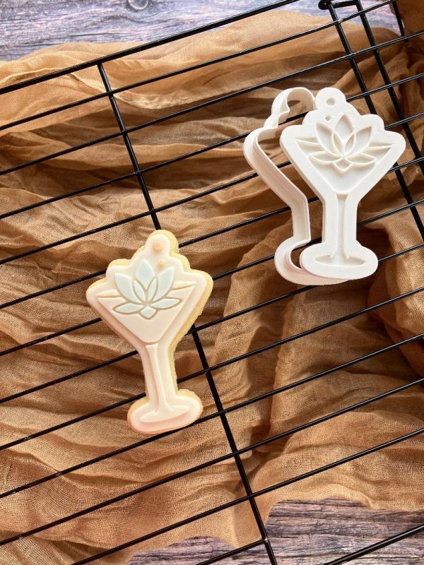 Glass 3 Lotus Cocktail Glass Cookie Cutter and Fondant Embosser, Namaste, Yoga, Relax, Relaxation, Zen, Health, Calm, Self Care, Bridal Shower, Hen Party