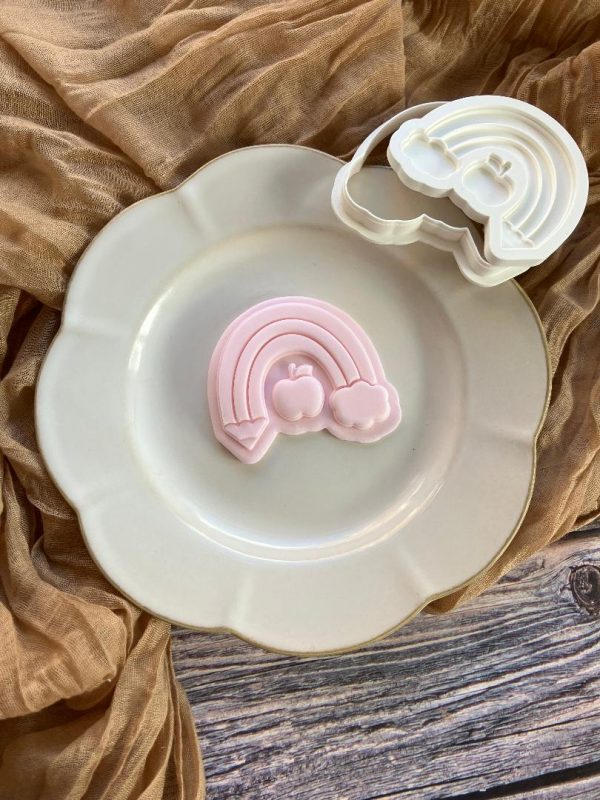 apple rainbow 2 Apple Rainbow Cookie Cookie Cutter and Multi Pop Embosser, Teacher, Teaching, Thank You Teacher