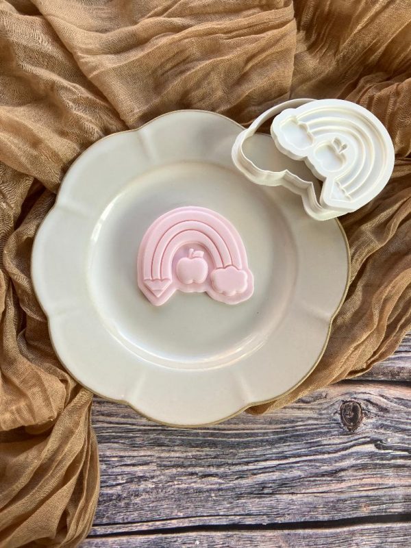 apple rainbow 3 Apple Rainbow Cookie Cookie Cutter and Multi Pop Embosser, Teacher, Teaching, Thank You Teacher