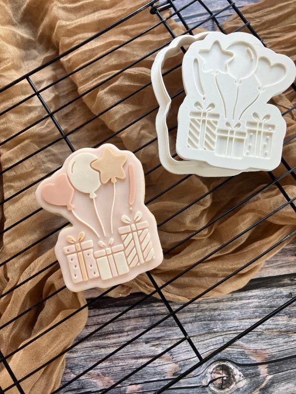 Balloons and Presents Cookie Cutter and Fondant Embosser, Birthday, gift, Gifting, Teenager, Happy Birthday