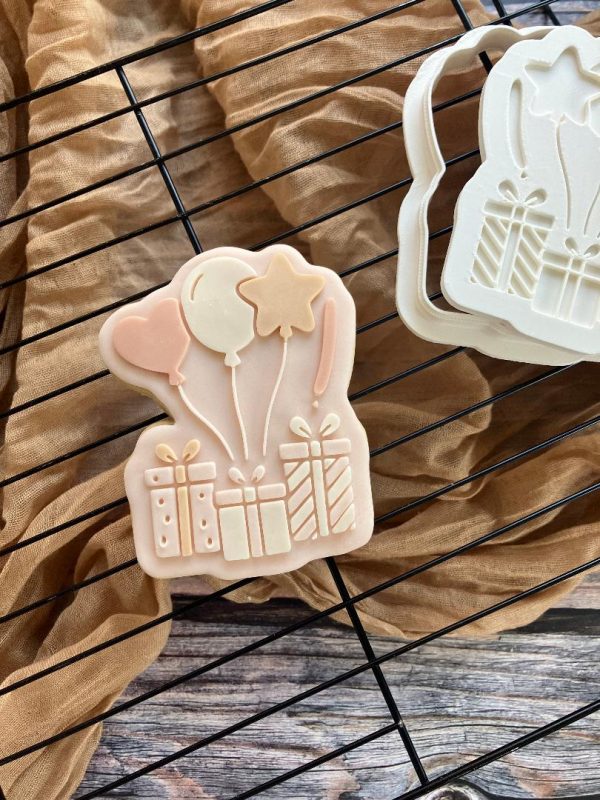 Balloons and Presents Cookie Cutter and Fondant Embosser, Birthday, gift, Gifting, Teenager, Happy Birthday