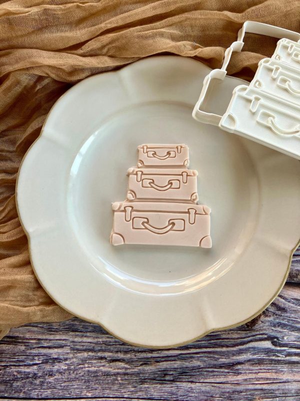 Suitcases Cookie Cutter and Fondant Stamp, Luggage, Bags, Travel, Holiday, Vacation, Pilot, Air Hostess