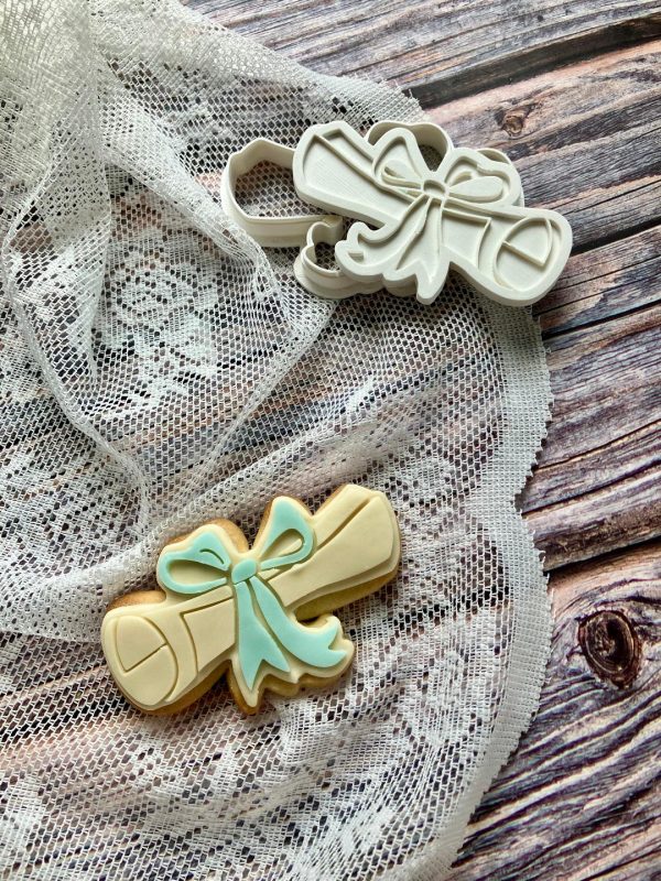 Scroll Cookie Cutter and Fondant Stamp, Diploma, Certificate, Graduation, Graduate