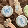 Custom letter and number fondant stamp embossers displayed on cookies, 3D-printed from biodegradable PLA