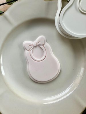 8cm baby bib cookie cutter and fondant embosser with bow detail