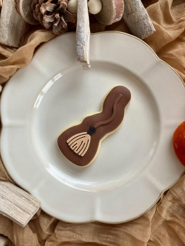 Witchβs Broom Cookie Cutter β Halloween Embosser (10cm) 10cm broom cookie cutter and fondant embosser with Halloween witch design