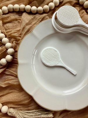 10cm tennis racket cookie cutter and fondant embosser with string and handle detail