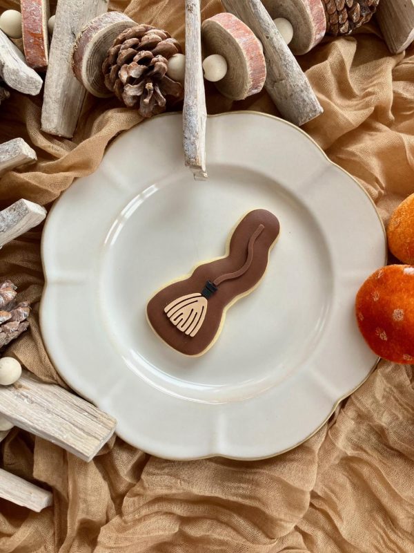 2 Broom Cookie Cutter & Fondant Embosser β Witchy Halloween Design (10cm)