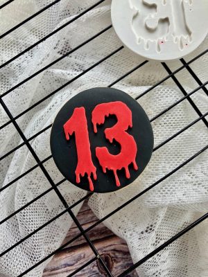 7cm fondant embosser with number 13 in blood-dripping horror font