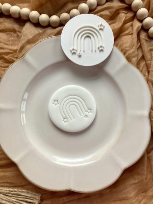 7cm fondant stamp with repeating rainbow and star pattern