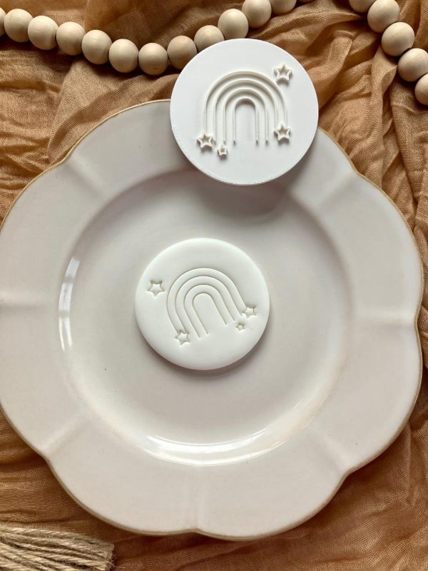 7cm fondant stamp with repeating rainbow and star pattern