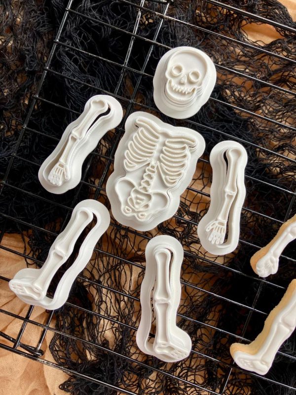 4 Build-a-Skeleton Cookie Cutter & Fondant Embosser Set β 12 Piece Halloween Kit