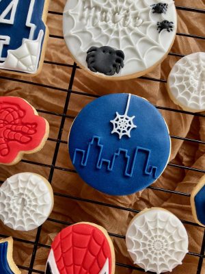 7cm fondant embosser with city skyline and hanging spider web design