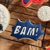 8cm cookie cutter and fondant embosser with comic-style BAM! text