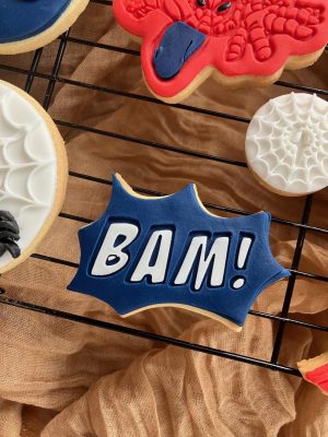 8cm cookie cutter and fondant embosser with comic-style BAM! text