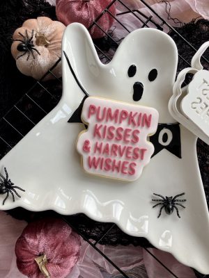 Pumpkin Kisses & Harvest Wishes Cookie Cutter and Fondant Embosser – 8cm Autumn Baking Tool