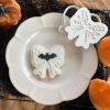 bat bow 3 Bow-Shaped Cookie Cutter & Fondant Embosser β Bat & Spiderweb Halloween Design (8cm)
