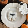 bat bow 4 Bow-Shaped Cookie Cutter & Fondant Embosser β Bat & Spiderweb Halloween Design (8cm)