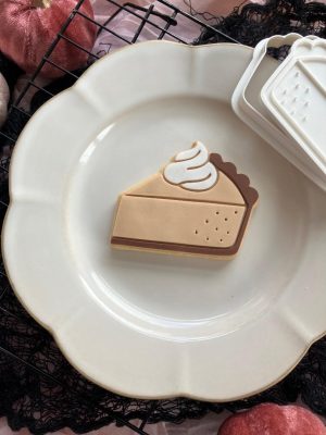 cm pumpkin pie slice cookie cutter and fondant embosser with crust and whipped cream detail