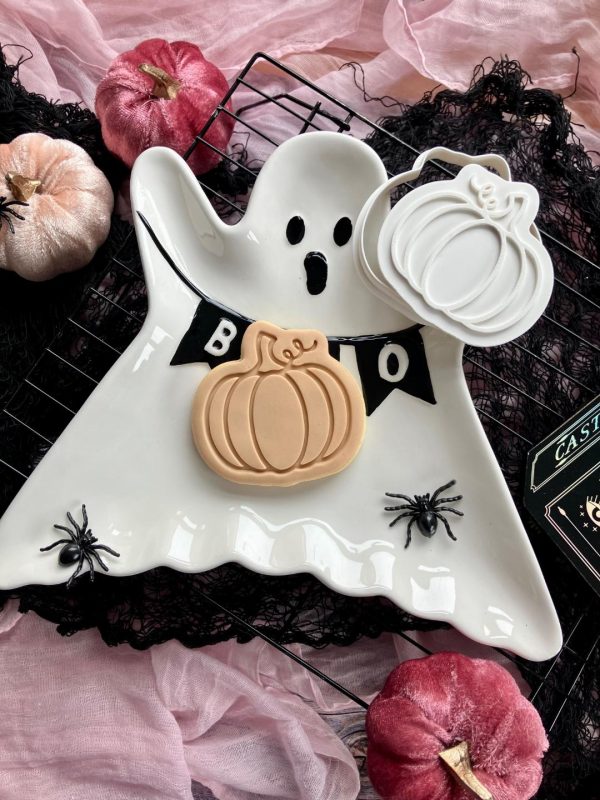 Pumpkin Cookie Cutter & Fondant Embosser – Autumn & Halloween Design (8cm)