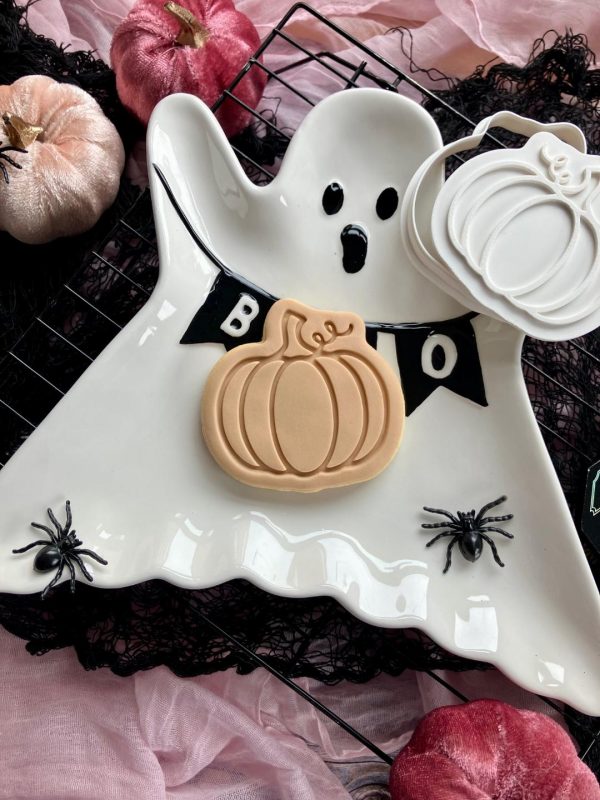 Pumpkin Cookie Cutter & Fondant Embosser – Autumn & Halloween Design (8cm)