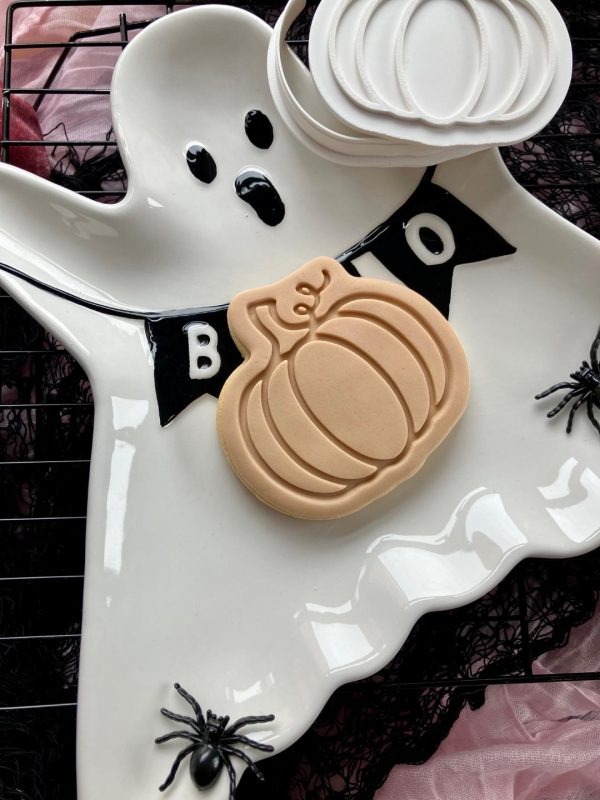 Pumpkin Cookie Cutter & Fondant Embosser – Autumn & Halloween Design (8cm)