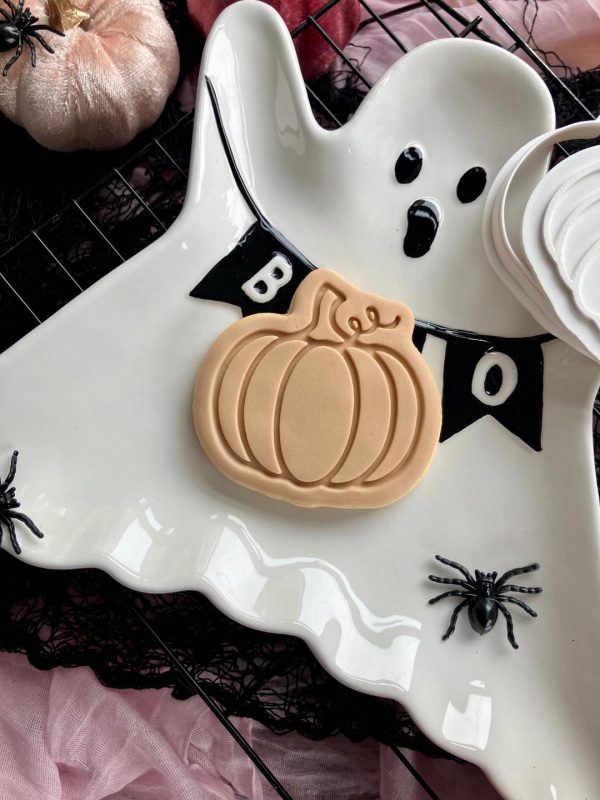 Pumpkin Cookie Cutter & Fondant Embosser – Autumn & Halloween Design (8cm)